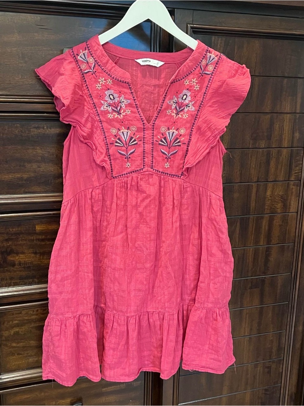 Ladies size 12-  Sonoma Goods for Life embroidered yoke ruffle tiered dress
